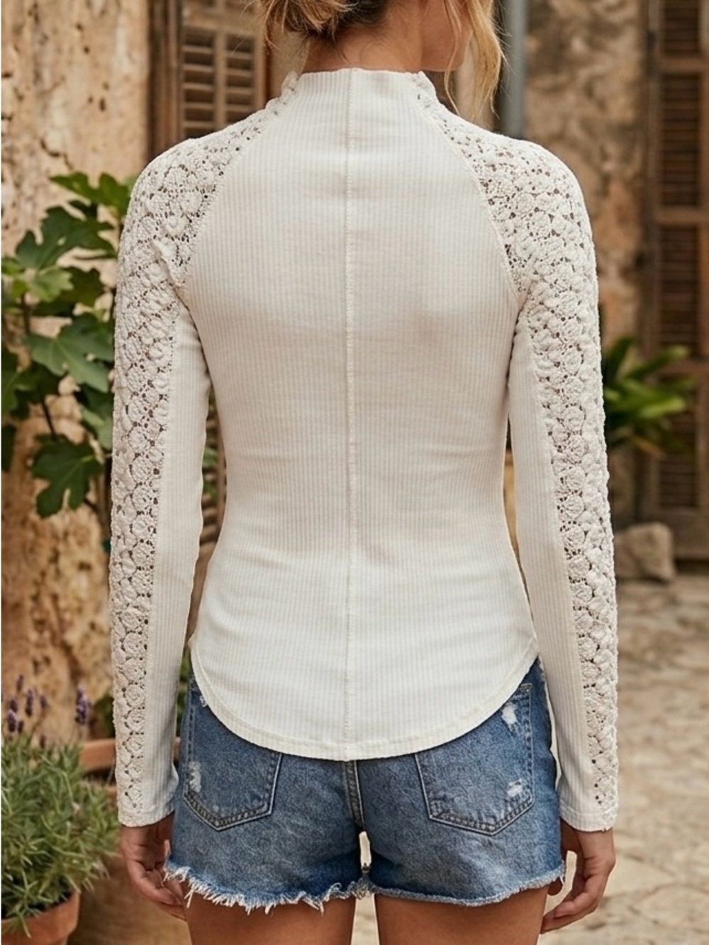 NWT Free People Clemente Crochet Sleeve Ribbed Top M - Picture 2 of 14